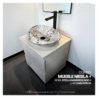 COMBO MUEBLE NIEBLA + BOWL STELLA MARMOLEADO+ LLAVE CAELI STB-01 CROMADO + DESAGUE PUSH CROMADO