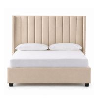 Cama Tapizada Listón con Patas de Madera LeMueble 1.5 Plz Beige