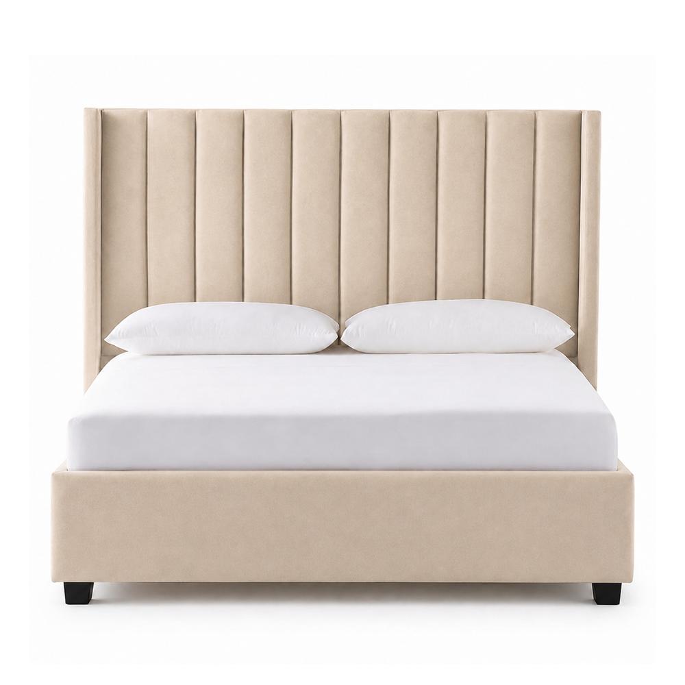 Cama Tapizada Listón con Patas de Madera LeMueble 1.5 Plz Beige