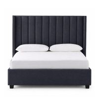 Cama Tapizada Listón con Patas de Madera LeMueble 2 Plazas Gris Oscuro