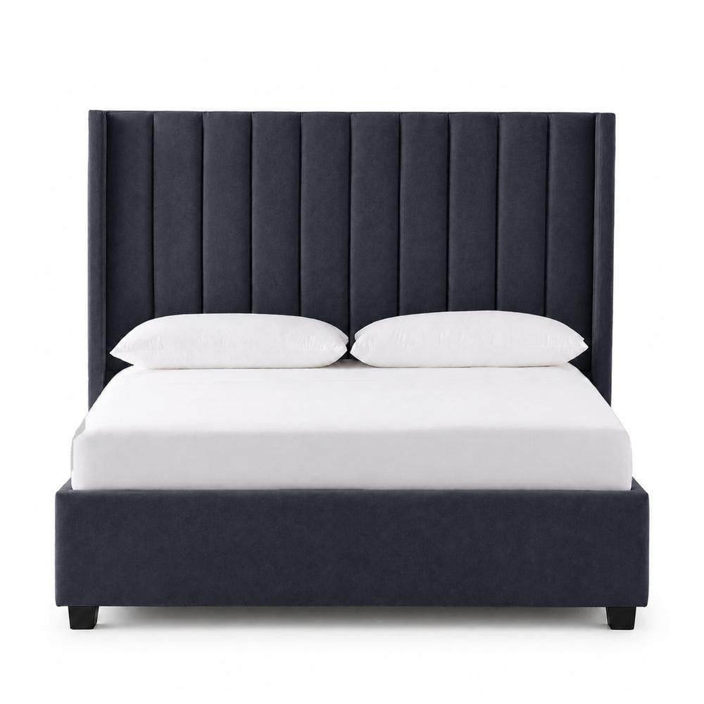 Cama Tapizada Listón con Patas de Madera LeMueble 2 Plazas Gris Oscuro