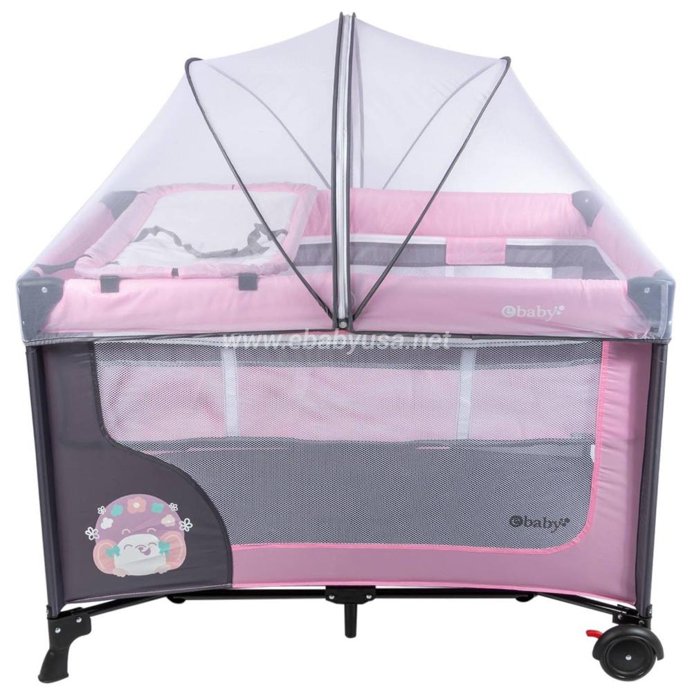 Cuna Corral Ebaby Con Cambiador Happy Dream Rosado