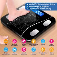 Balanza Digital Inteligente Bluetooth Capacidad 180Kg Recargable en Color Negro.