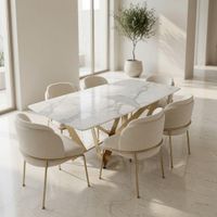 Juego de Comedor Celeste 6 Sillas con Piedra Sinterizada TU MESITA