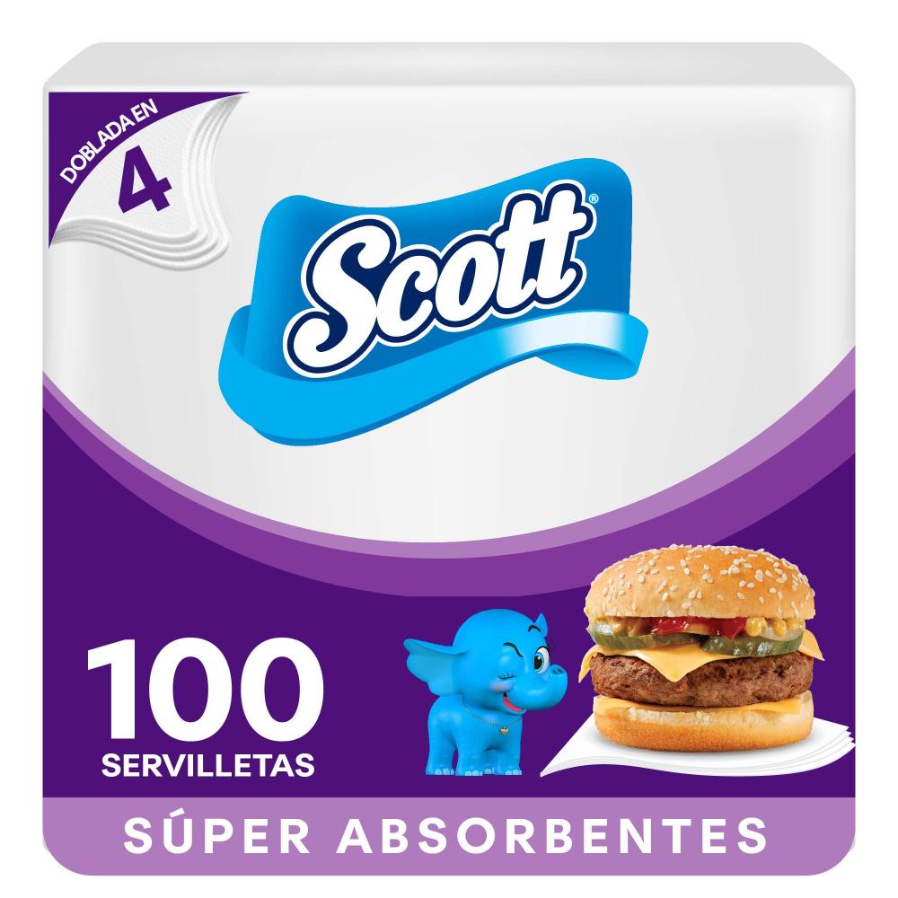 Servilletas de Papel SCOTT Súper Absorbentes Dobladas en 4 Paquete 100un