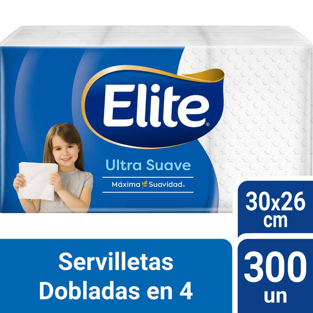 Servilletas de Papel ELITE Ultra Suave Dobladas en 4 Paquete 300un
