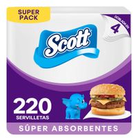 Servilletas de Papel SCOTT Súper Absorbentes Dobladas en 4 Paquete 220un