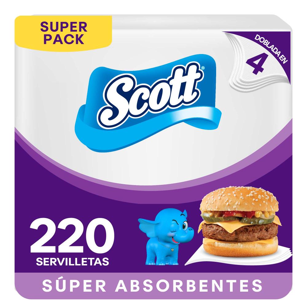 Servilletas de Papel SCOTT Súper Absorbentes Dobladas en 4 Paquete 220un