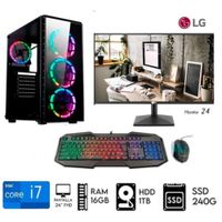 Computadora Pc Intel Core i7  Monitor 24LG  Ram 16GB  Disco 1TB   SSD 240GB Case Gamer