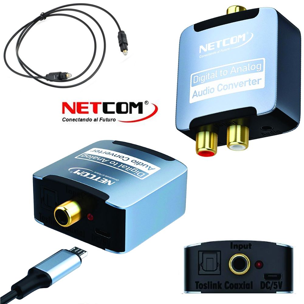 Convertidor de Audio Optico Digital a RCA NETCOM Digital a Análogo
