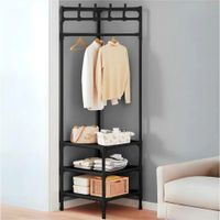Estante Esquinero Colgador de Ropa 3 Repisas Color Negro