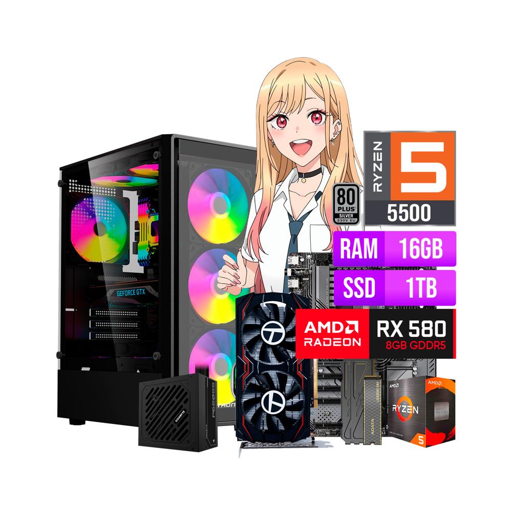 COMPUTADORA PC GAMER AMD RYZEN 5 5500 RAM 16GB SSD 1TB RX 580 8GB