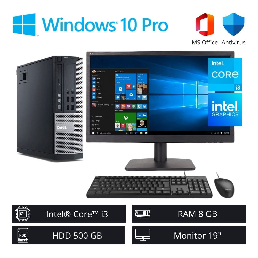 Computadora PC Dell Optiplex Intel Core i3 3,40 GHz 8GB RAM 500GB HDD + Monitor 19” - Refurbished