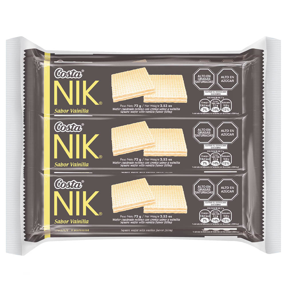 Wafer NIK Relleno con Crema Sabor a Vainilla Bolsa 72g Paque