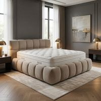 Cama Box Kiara Queen Beige Sofisticado Tarima + Cabecera TU MESITA