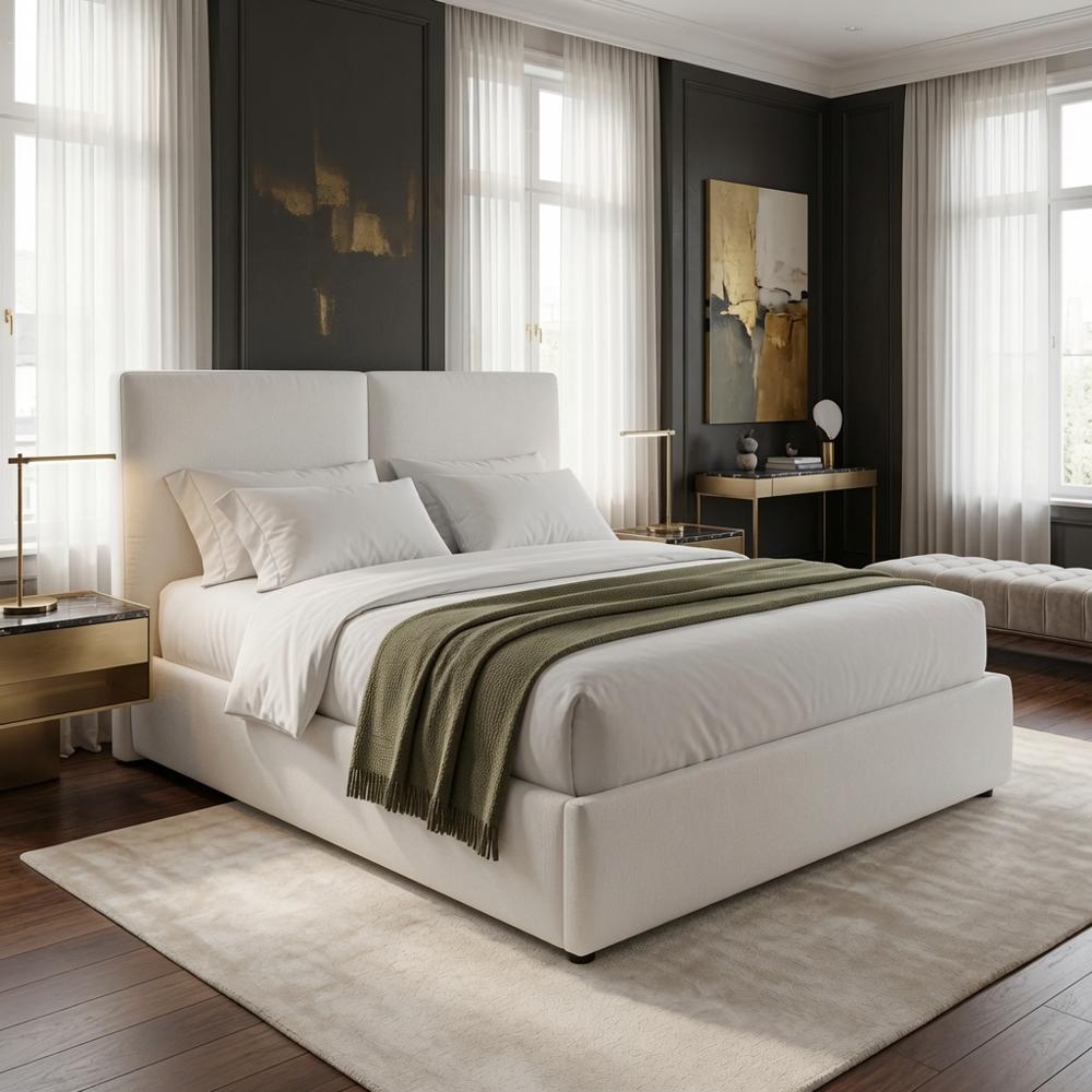 Cama Box Noelle Minimalista Queen Blanco Tarima + Cabecera TU MESITA