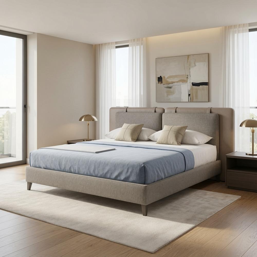 Cama Box Thalia King Taupe Tarima + Cabecera TU MESITA