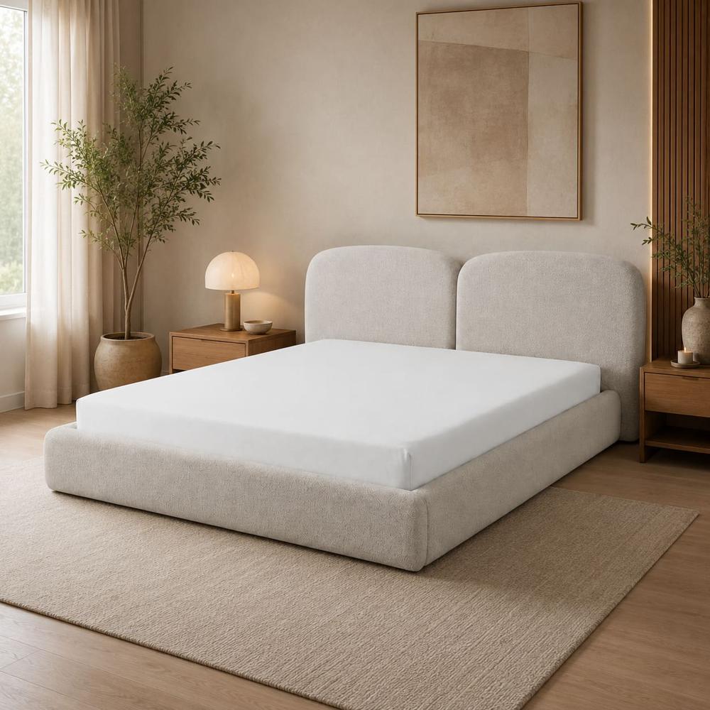Cama Box Alina con Alero King Beige Claro Tarima + Cabecera TU MESITA TU MESITA