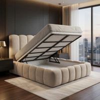 Cama Box Oriana Hidráulica King Beige Tarima + Cabecera + Sistema Hidráulico TU MESITA