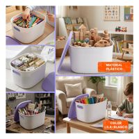 Caja Organizadora con Tapa 26x22x15 cm Color Lila y Blanco para Hogar