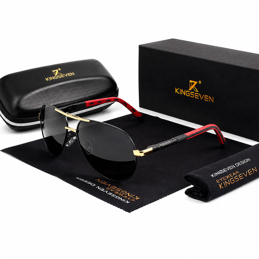 Lentes De Sol Kingseven K725 Polarizados Gold Black Rojo