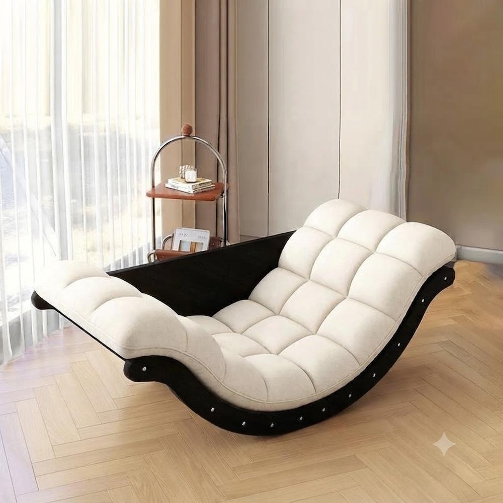 Silla Mecedora Ergonomica Tapizada Diseño Moderno y Confortable Color Crema.