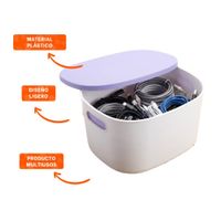 Baul Organizador con Tapa 26.5x22x15.4 cm Color Lila y Blanco para Orden Y Ligas Regalo
