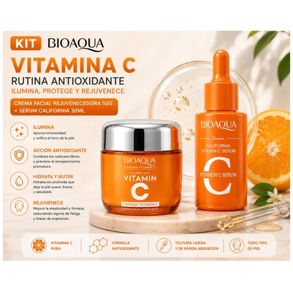 KIT ANTIOXIDANTE VITAMINA C BIOAQUA CREMA + SÉRUM FACIAL