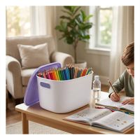 Baul de Organizacion Plastico Color Lila y Blanco con Tapa YPapel Regalo