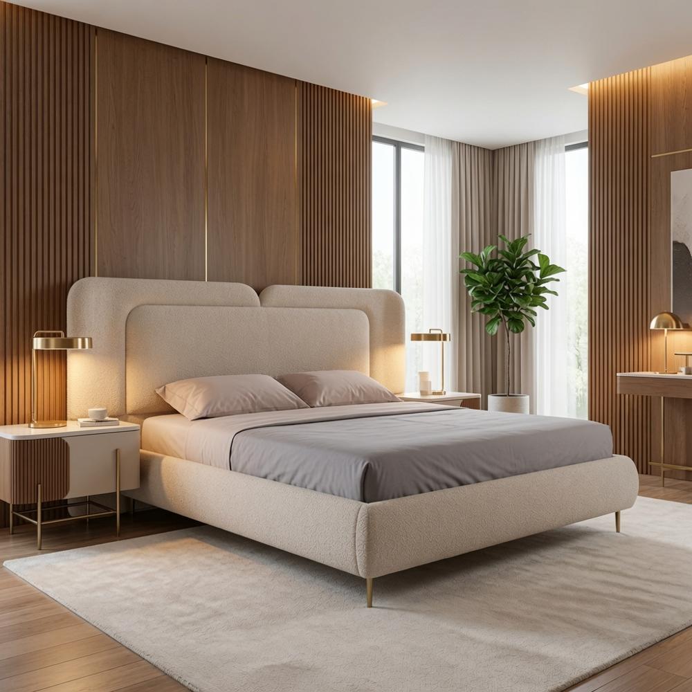 Cama Box Renee con Alero 2 Plazas Taupe Tarima + Cabecera TU MESITA