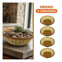 Pack4 Canastilla Circular Tejida para Hogar Color Mostaza y Marron 25x8cm YRegalo Sticker