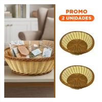 Pack2 Cesta Circular Color Mostaza y Marron para Organizacion y Decoracion 25x8cm