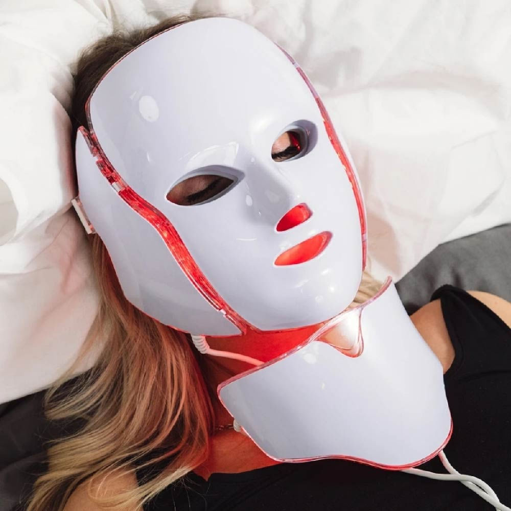 MÁSCARA LED FACIAL 7 COLORES CON FOTOTERAPIA PARA CUIDADO DE LA PIEL ANTIAGE Y ANTIACNÉ