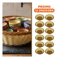 Pack12 Cesta Circular para Hogar Tejida Mostaza y Marron 25x8cm YRegalo Sticker