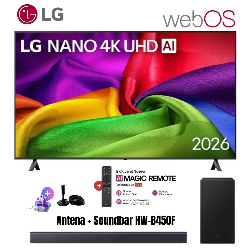 Televisor Smart TV LG 85'' NANO UHD 4K WebOS 85NU800BPSB 2026 - Ant - Soundbar HW-B450F