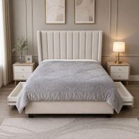 Cama Box Odette Contemporáneo 2 Plazas Beige Claro Tarima + Cabecera + 4 Cajones
