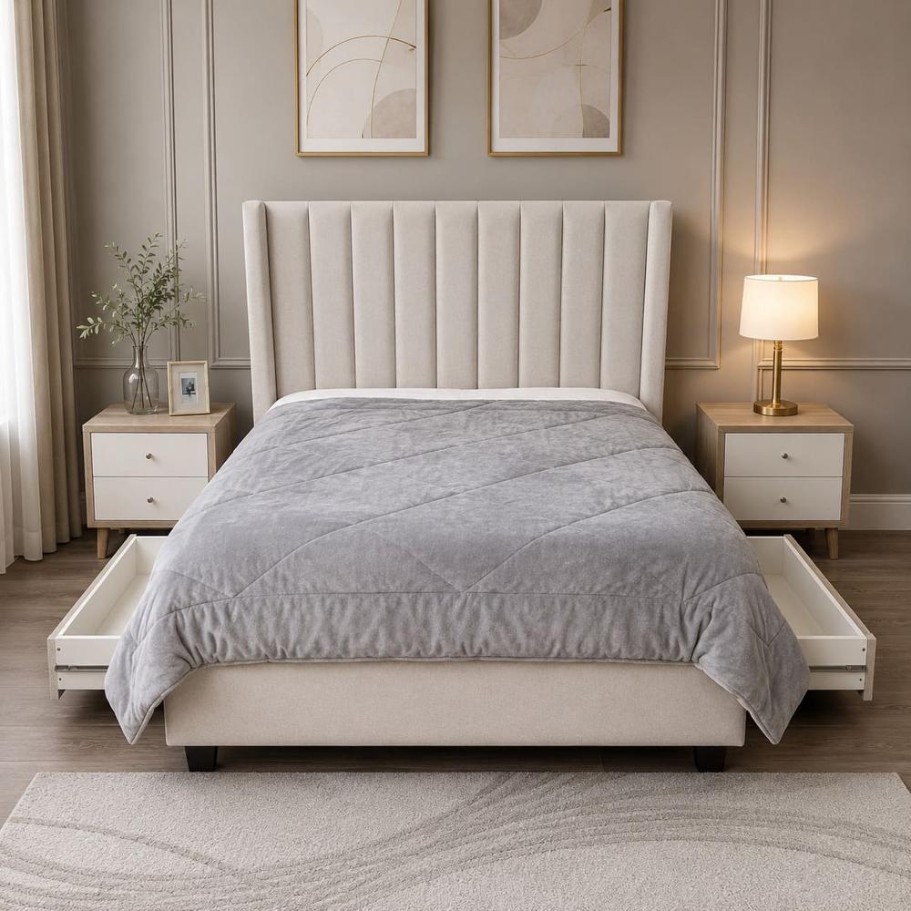 Cama Box Odette Contemporáneo Queen Beige Claro Tarima + Cabecera