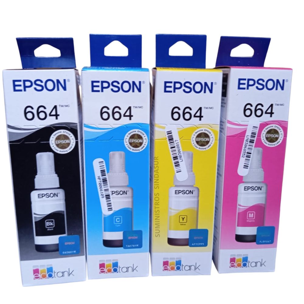 KIT TINTA EPSON 664 NEGRO CIAN MAGENTA AMARILLO ORIGINAL