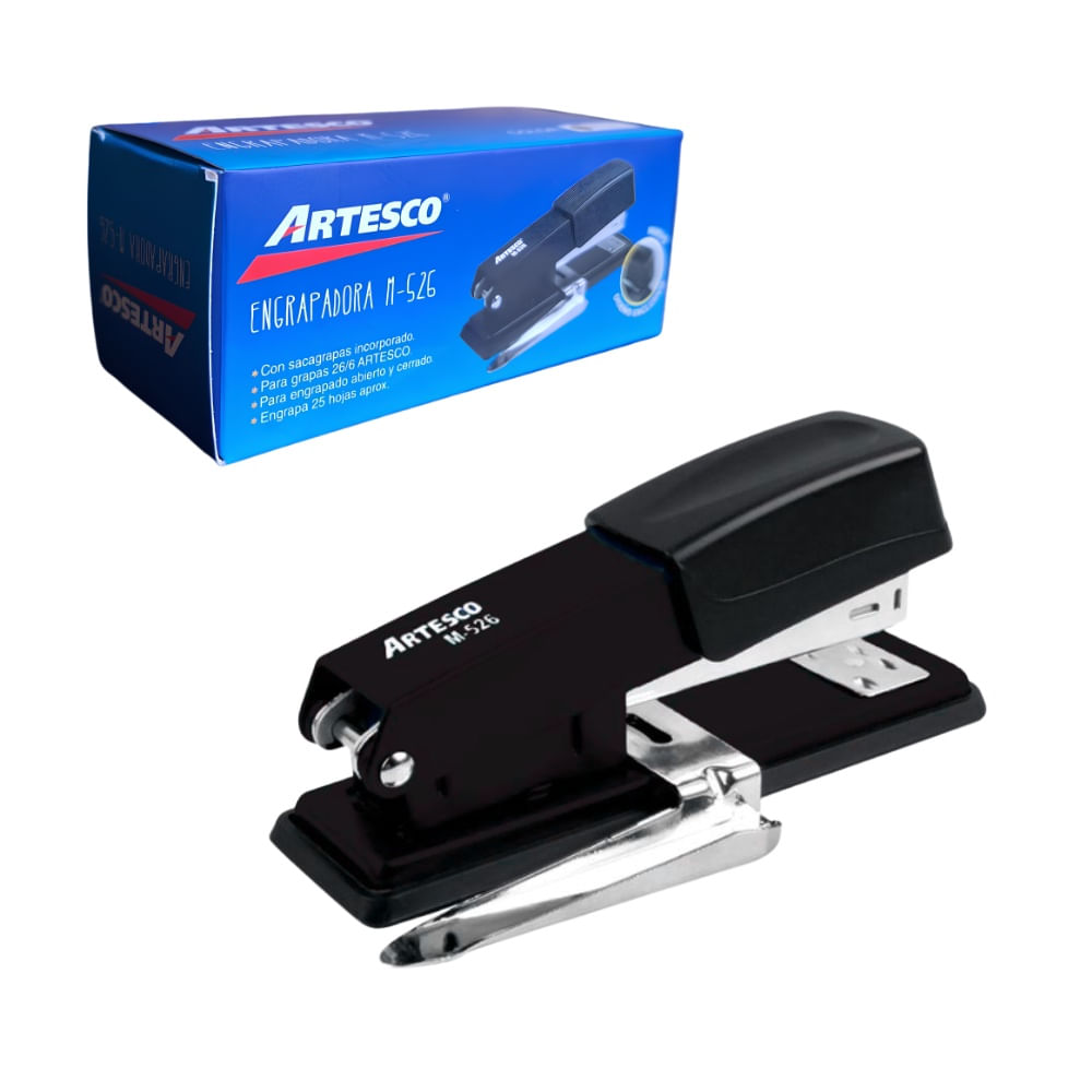 Engrapador Negro con Sacagrapas Incorporado para 25 Hojas Engrapado Artesco M-526