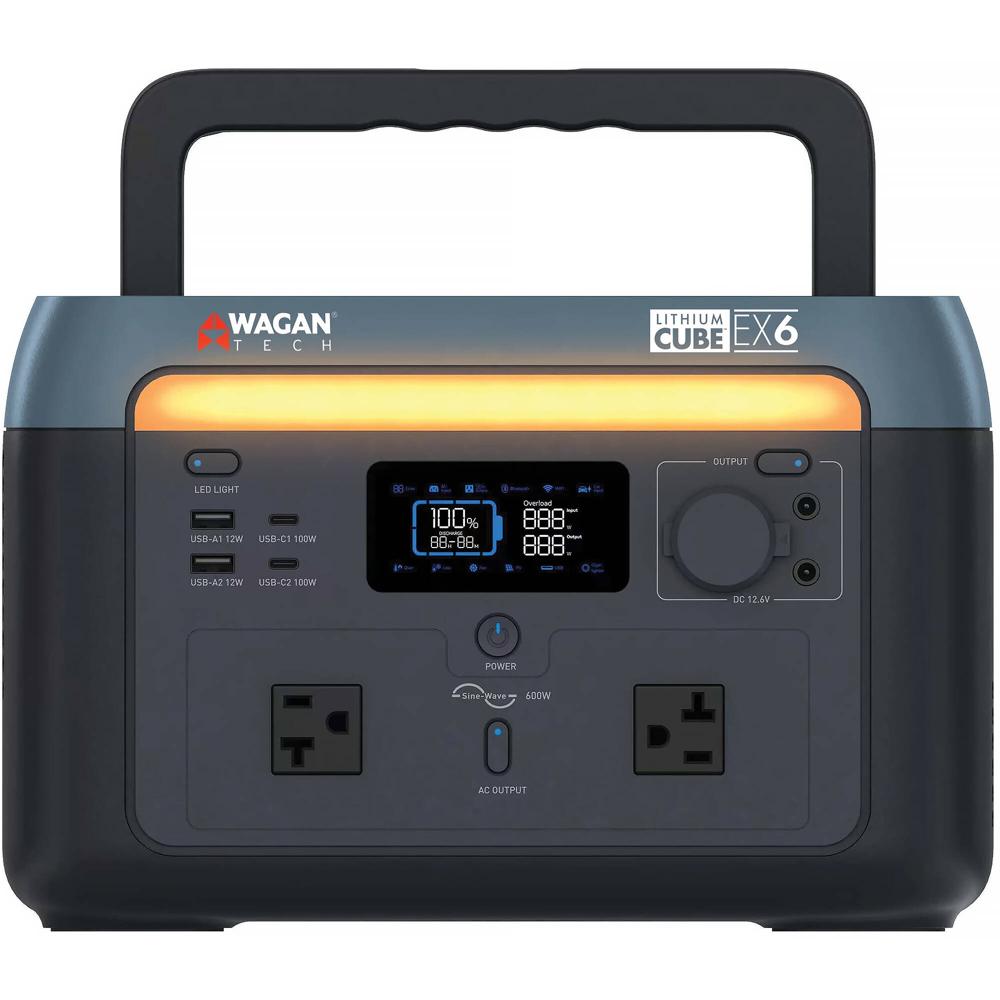 Wagan Power Station Lithium Cube EX6 512Wh 600W con 2 Puertos USB-C y 2 Salidas AC