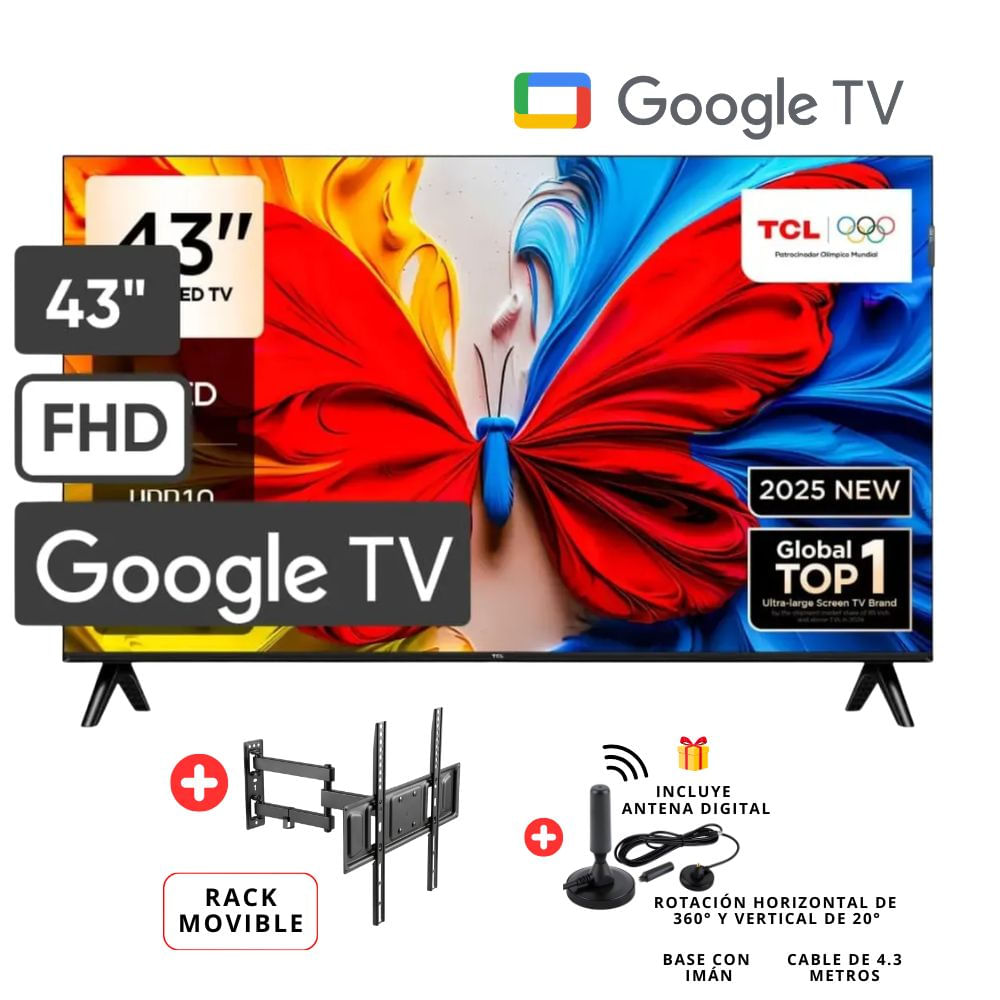 Televisor TCL 43 QLED Full HD Google TV 43S5K - Rack Giratorio