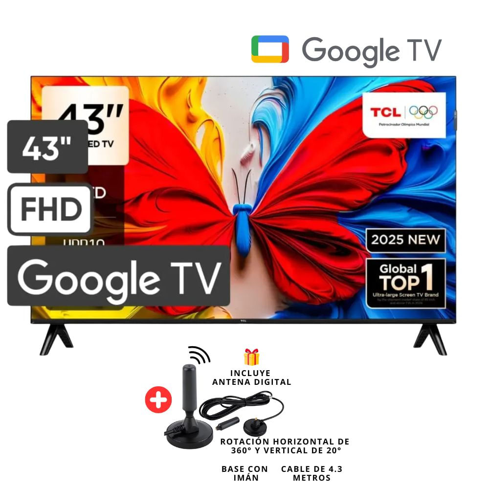 Televisor TCL 43 QLED Full HD Google TV 43S5K - Antena Digital