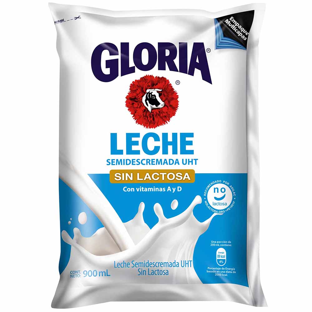 Leche UHT GLORIA Sin Lactosa Bolsa 900ml | plazaVea - Supermercado