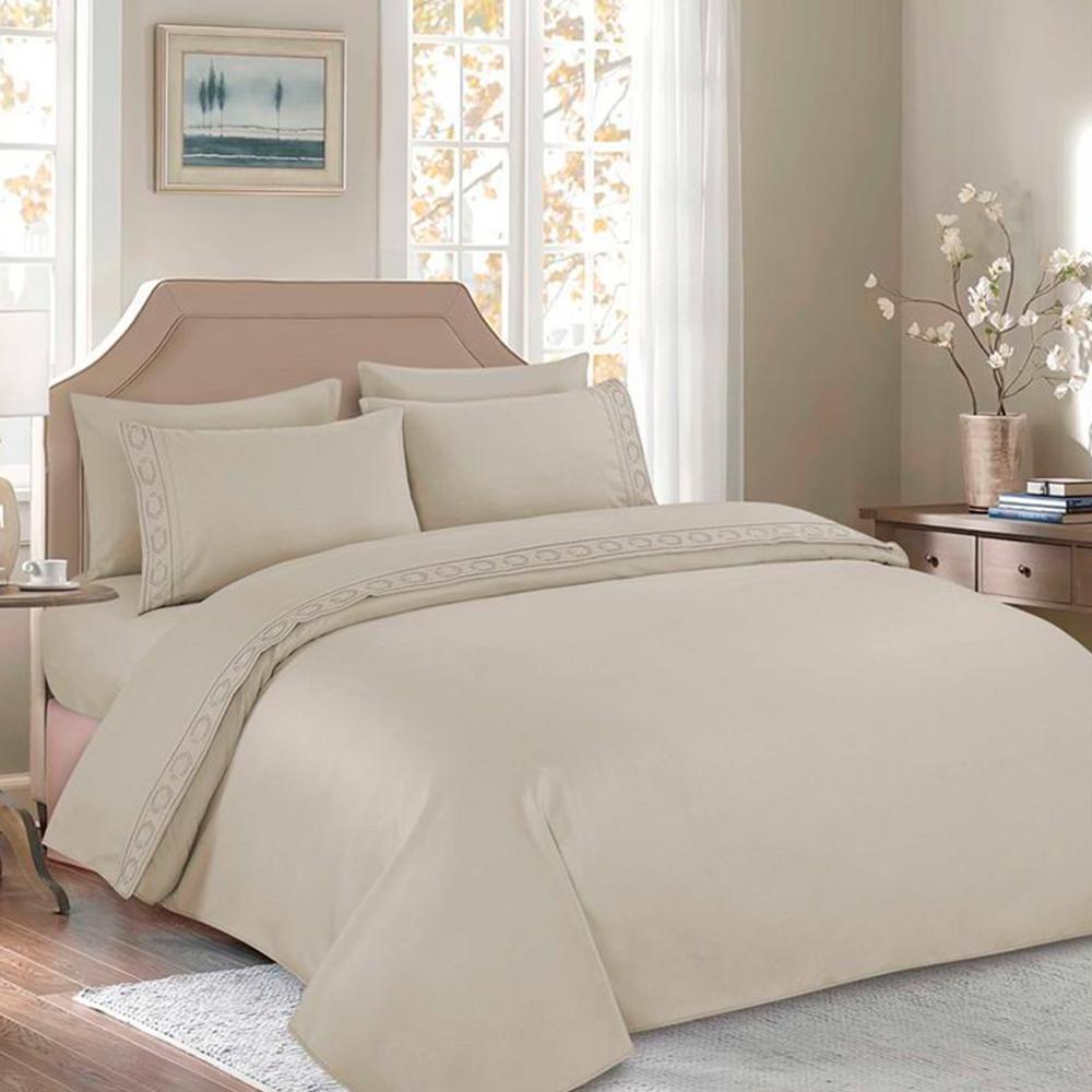 Juego de Sabanas Bordadas Beige 2plz - 6 Piezas