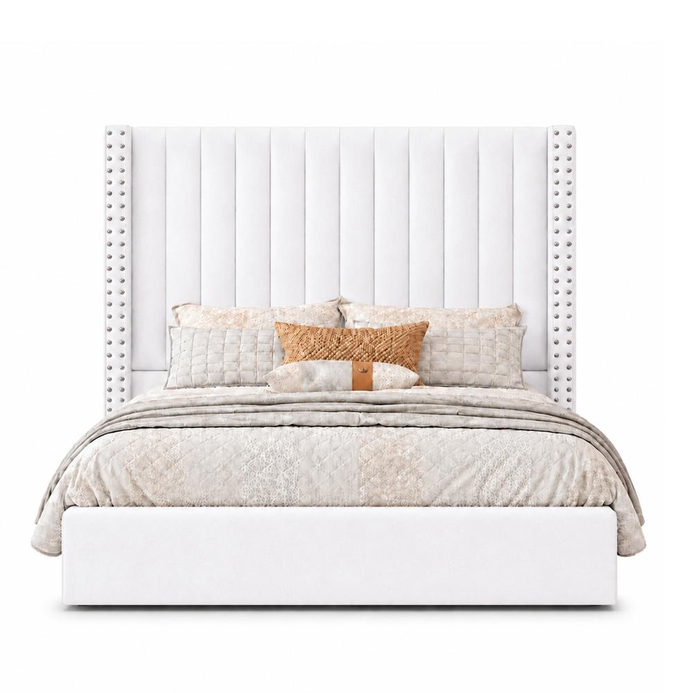 Cama Tapizada Listón con Tachuelas LeMueble Crudo Claro Queen