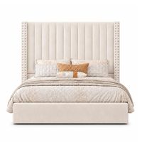 Cama Tapizada Listón con Tachuelas LeMueble Beige Queen
