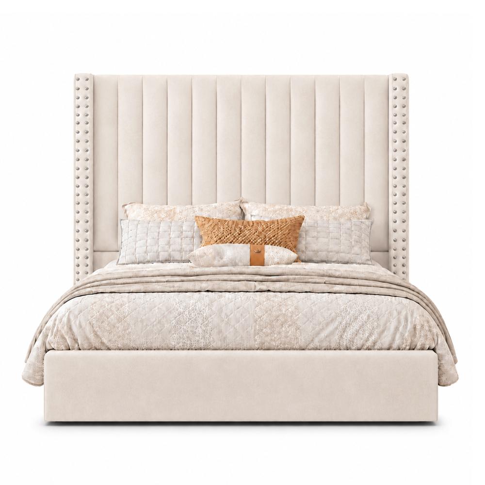 Cama Tapizada Listón con Tachuelas LeMueble Beige 2 Plazas