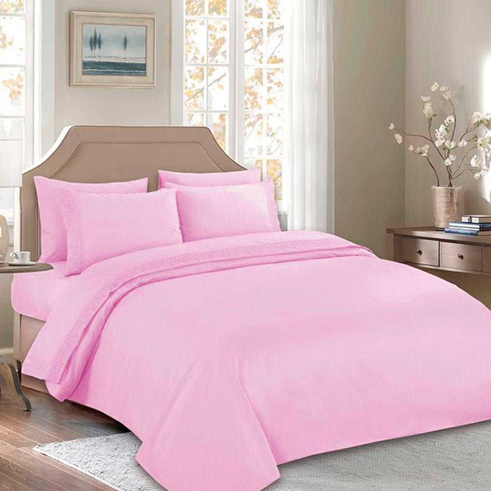 Juego de Sabanas Bordadas Rosado 2plz - 6 Piezas