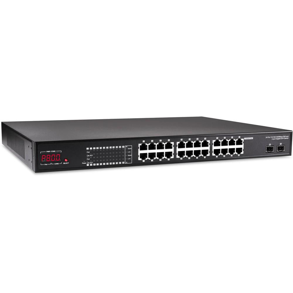Marshall 24-Port Switch PoE VS-SW-100 10/100/1000 Mbps con 2 Puertos SFP, 800W