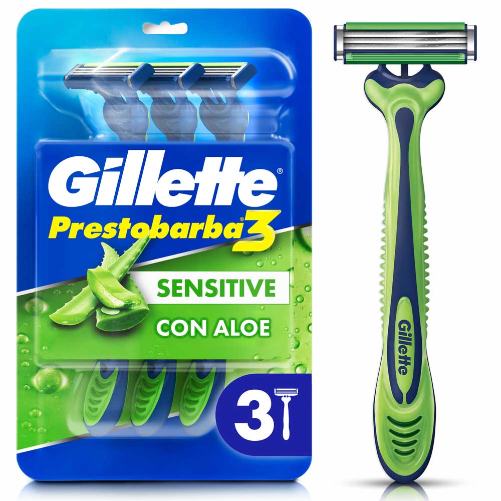 Máquina de Afeitar Desechable GILLETTE Sensitive con Aloe Piel Sensible Caja 3un